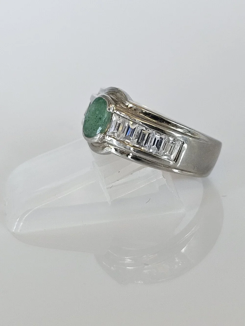 Vintage Claim Whitman Two-Tone 925 Sterling Silver Emerald Ring Size 6!